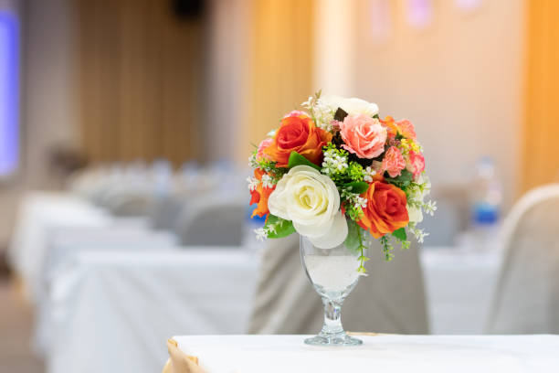 Beautiful bouquet of flowers placed in the room stock photo
