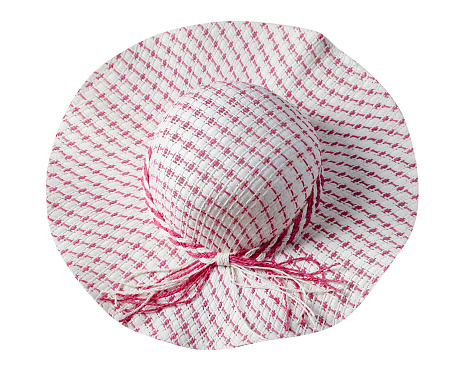 Red and white sun hat with ribbon isolated on white