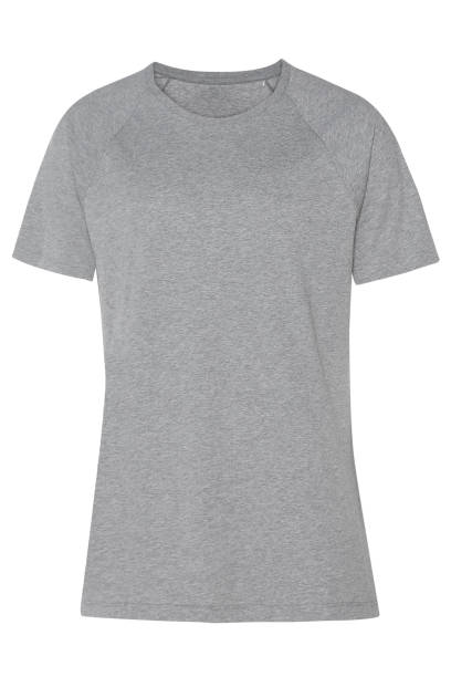 istock Front and grey views of t-shirt on white background 1158165294
