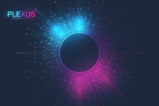 Abstract plexus background with connected lines and dots. Molecule and communication background. Graphic background for your design. Lines plexus big data visualization. Vector illustration.