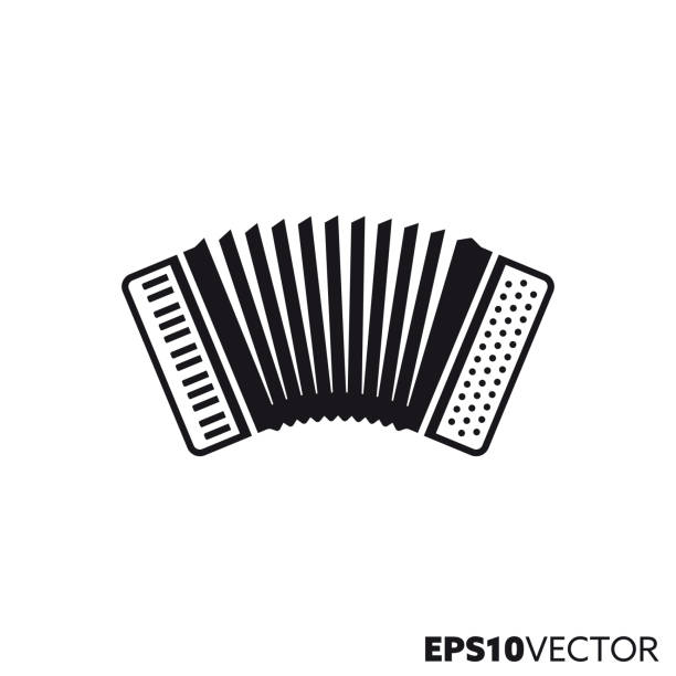 Accordion vector glyph icon Accordion solid black icon. Glyph symbol of squeezebox and music. Musicalinstrument flat vector illustration. accordion stock illustrations