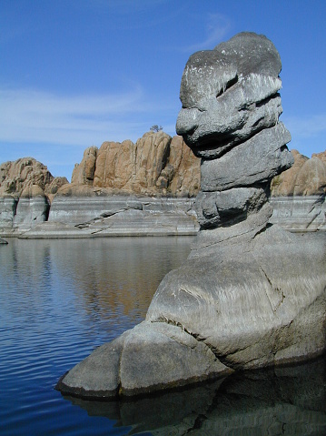 Watson Lake, in Prescott, Arizona, was about ten feet low thus exposing all of the hidden underwater rock formations. Truly a hiker and climbers playground.