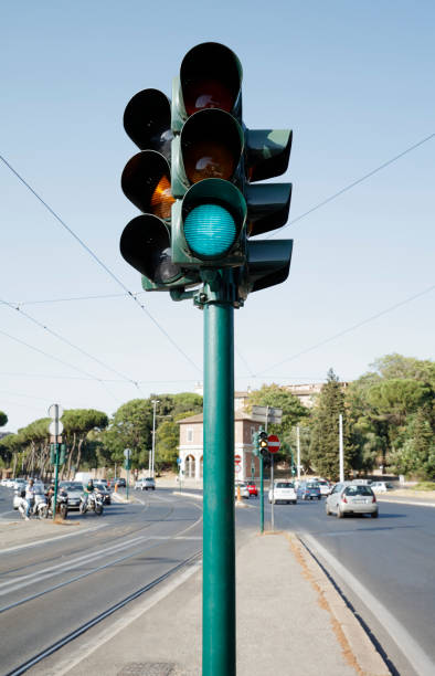 istock Traffic light standing on the road 1158174036