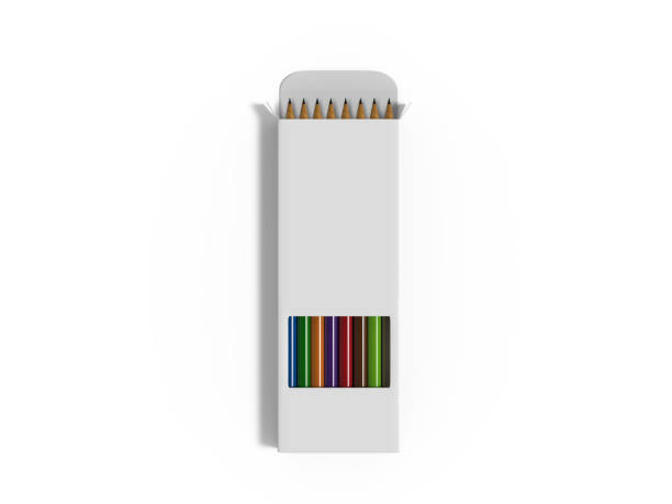 Multicoloured box of coloured pencils mock up template on isolated background, 3d illustration