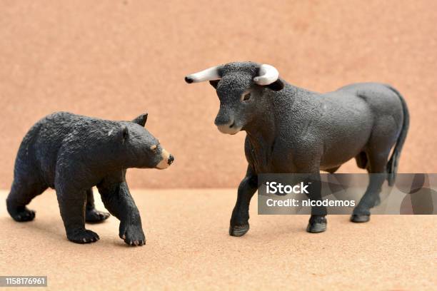 Bull Bear Confrontation Stock Photo - Download Image Now - Toy, Bull - Animal, Bear