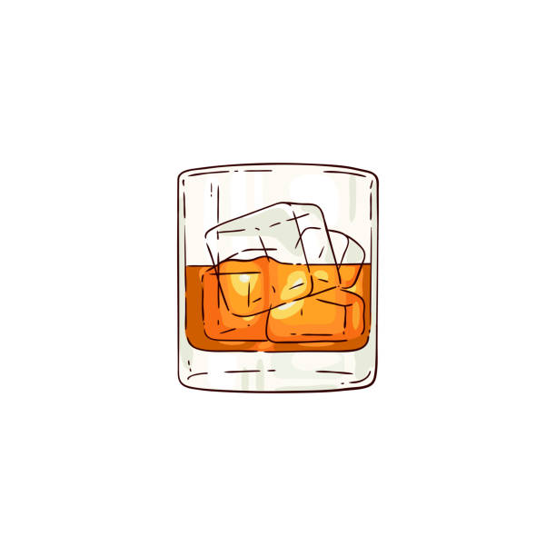 ilustraciones, imágenes clip art, dibujos animados e iconos de stock de icono de boceto de whisky vectorial o vidrio de ron - whisky