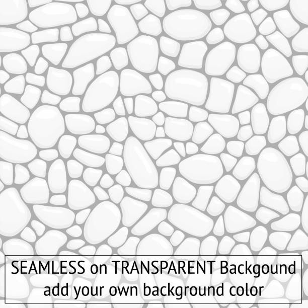 Seamless pebbles stones white grey with transparent background Seamless pebbles stones white and grey with transparent background so you can add your own background color fine detail stone material stock illustrations