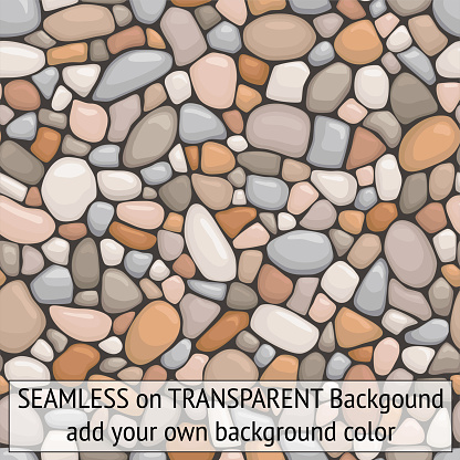 Seamless pebbles stones multicolor with transparent background so you can add your own background color fine detail