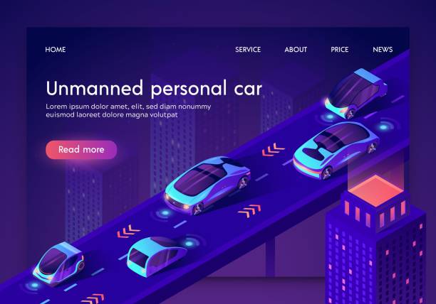 People Safe Driverless Artificial Intelligent Auto Unmanned Personal Car Neon Banner. People Safe Driverless Artificial Intelligent Auto Transport System.Vehicles with Automated Radar GPS Detector, Modern Advanced Car. Isometric 3d Vector Illustration autonomous vehicle stock illustrations