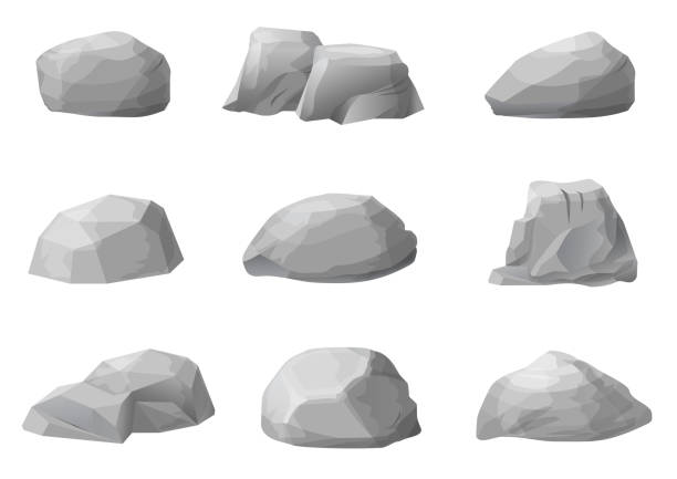 Set of rocks boulders stones Set of different natural stones or rocks on a white background. Vector graphics rock object illustrations stock illustrations