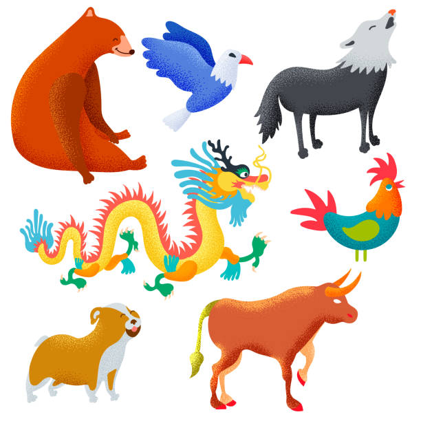 Set Of National Symbols Of Animals Of The World Symbols Of Animals From  Russia China Usa Italy Uk Spain France Bulldog Chinese Dragon Bear Eagle  Rooster Bull Wolf Vector Eps 10 Stock