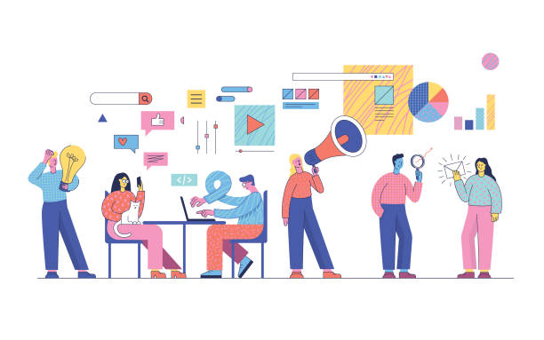 Digital marketing strategies Easily editable flat vector illustration on layers. search engine advertising stock illustrations
