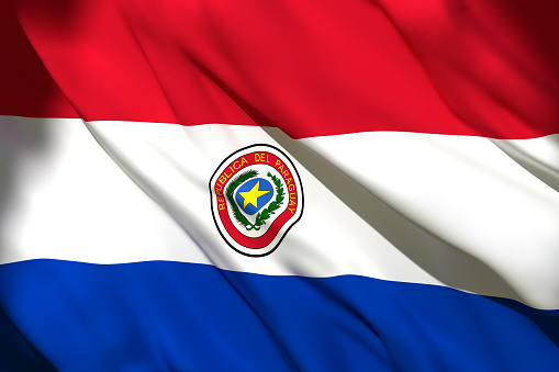 3d rendering of a Republic of Paraguay national flag waving