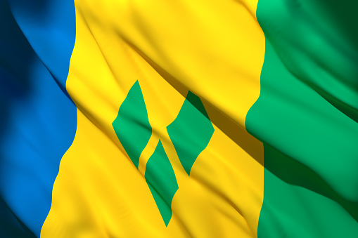 3d rendering of a Saint Vincent and the Grenadines national flag waving