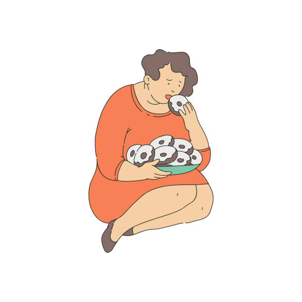 вектор грустно ожирением женщина страдает от булимии - bulimia stock illustrations