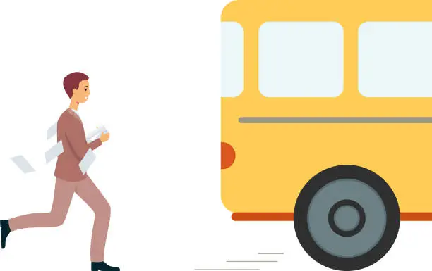 Vector illustration of Man late for bus running after it