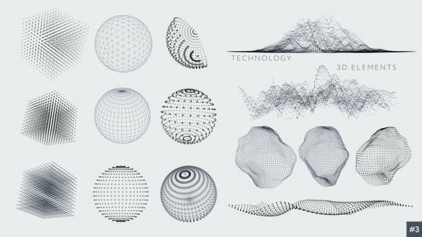 illustrations, cliparts, dessins animés et icônes de ensemble d'éléments 3d - onde sinusoïdale