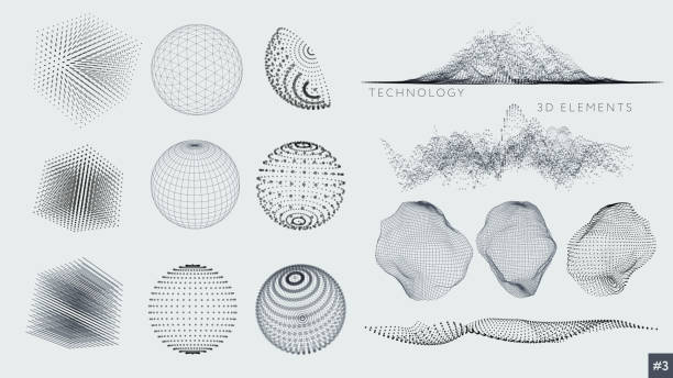 Set of 3D Elements Set of 3D Elements - particles, lines and blocks grid pattern illustrations stock illustrations