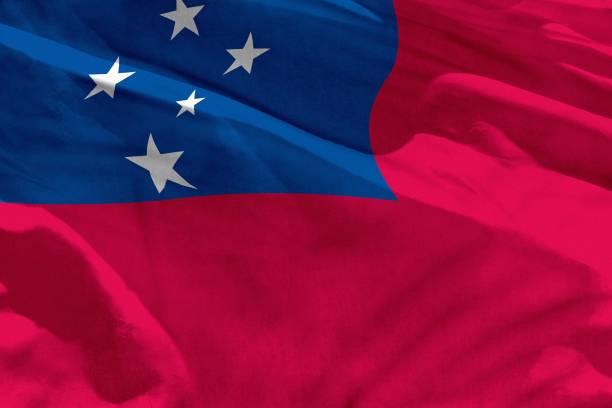 istock Waving Samoa flag for using as texture or background, the flag is fluttering on the wind 1158186916