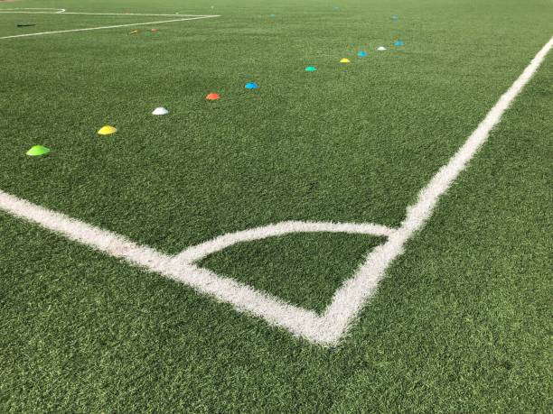 istock Grass football pitch corner flag markings 1158190135