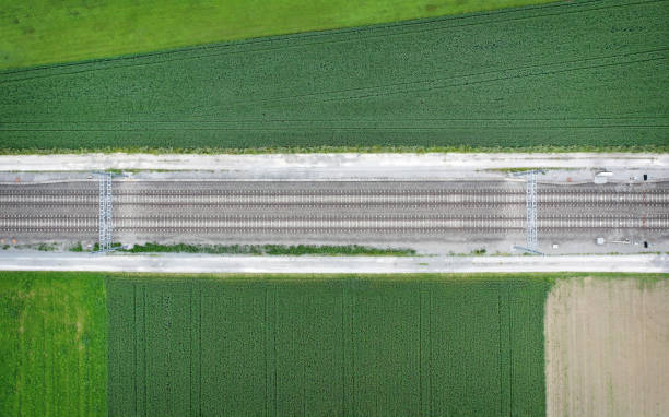 Aerial view on railroad tracks in Switzerland stock photo