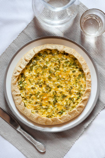 istock Tart with eggs and green onions on a plate 1158194672
