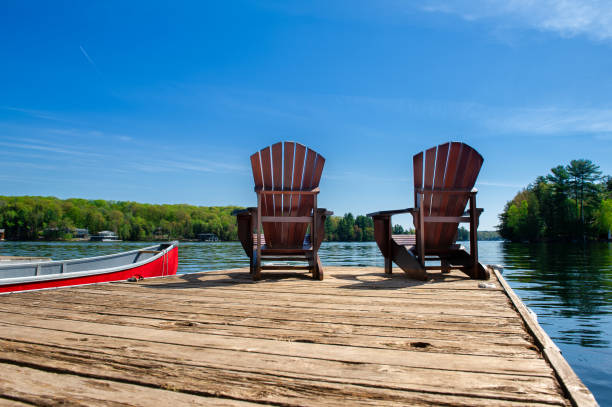 istock Muskoka chairs on a wooden dock 1158195522