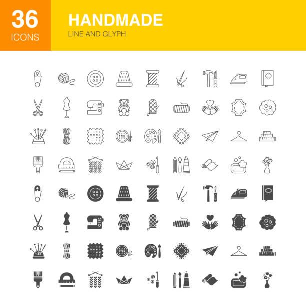 Handmade Line Web Glyph Icons Handmade Line Web Glyph Icons. Vector Illustration of Craftsmanship Outline and Solid Symbols. thread stock illustrations