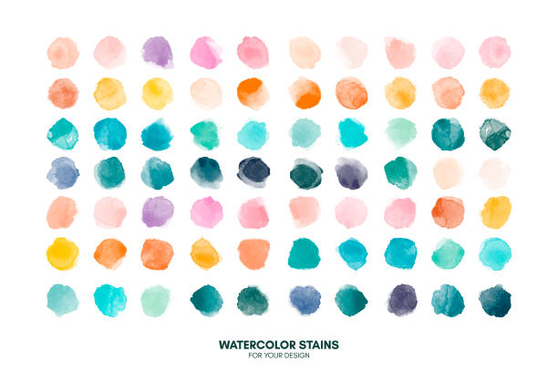 Set of colorful watercolor hand painted round shapes, stains, circles, blobs isolated on white. Illustration for artistic design Set of colorful watercolor hand painted round shapes, stains, circles, blobs isolated on white. Illustration for artistic design coloir splash make up stock illustrations
