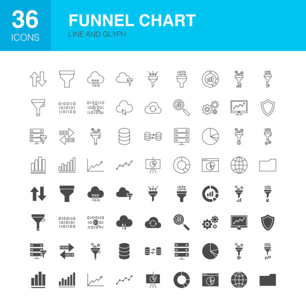 Funnel Chart Line Web Glyph Icons Funnel Chart Line Web Glyph Icons. Vector Illustration of Infographics Outline and Solid Symbols. data icons solid stock illustrations