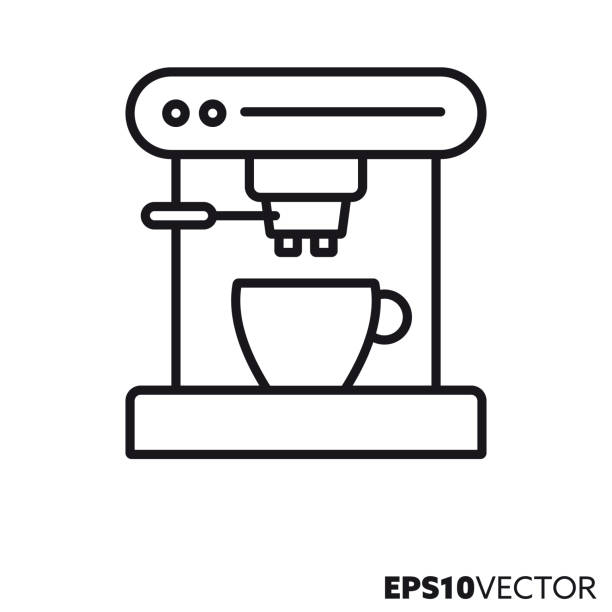 bar espresso coffee machine vector line icon Espresso coffee machine line icon. Outline symbol of hot drinks and barista equipment. Kitchenware flat vector illustration. espresso maker stock illustrations