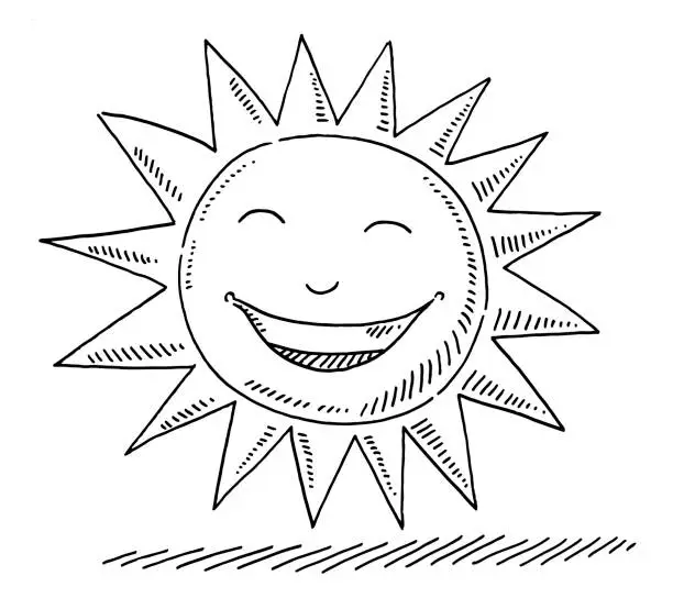 Vector illustration of Happy Summer Sun Smiling Face Drawing