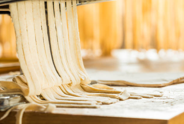 fabrication de pâtes à la maison. pâtes maison. - pasta noodles tagliatelle freshness photos et images de collection