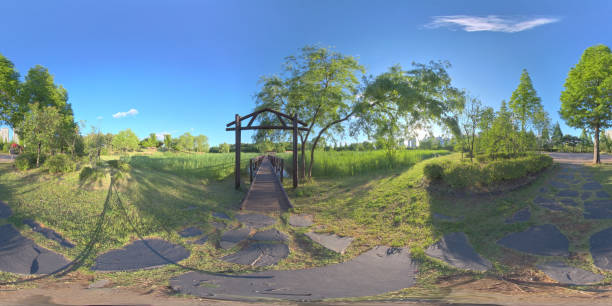 Ansan, South Korea - 7 June 2019. Panorama 360 degrees view in park. Forest and Park 360 image, VR AR content.