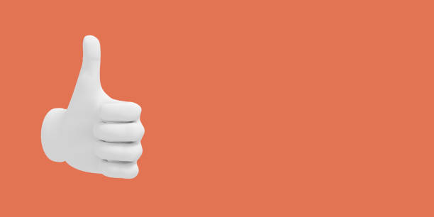 istock Cartoon hand thumb up. Illustration on red color background. 3D-rendering. 1158202089