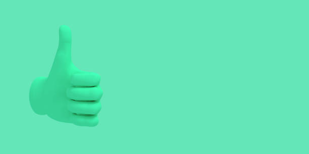 istock Cartoon hand thumb up. Illustration on green color background. 3D-rendering. 1158202104