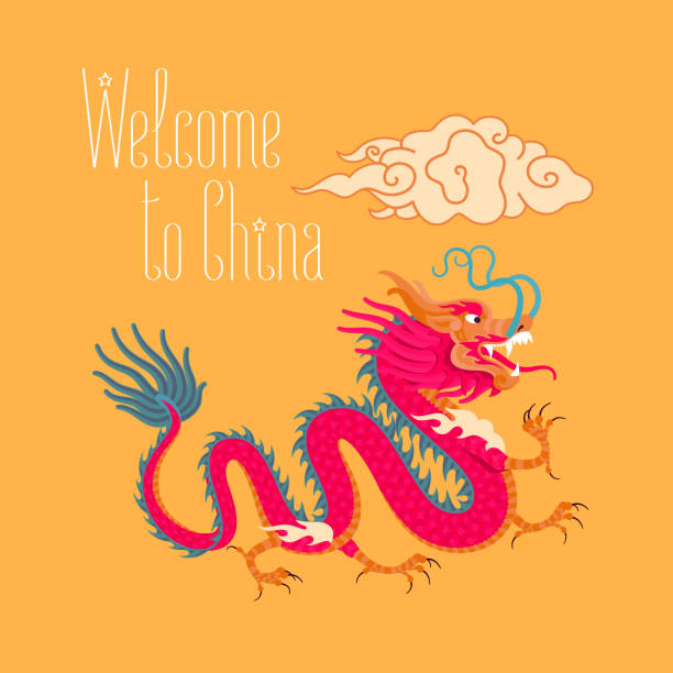 ilustraciones, imágenes clip art, dibujos animados e iconos de stock de ilustración vectorial de dragón rojo chino - traditional culture dragon old asian culture