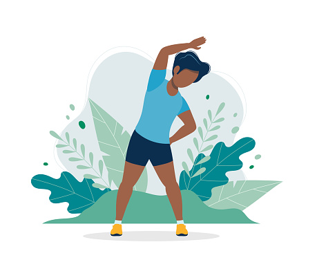 Black man exercising in the park. Illustration in flat style, concept vector illustration for healthy lifestyle, sport, exercising.