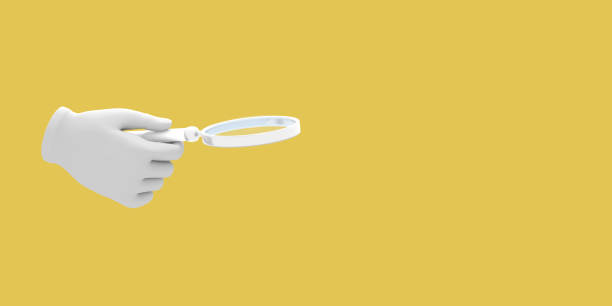 istock Cartoon hand holding magnifier. Illustration on yellow color background. 3D-rendering. 1158203542