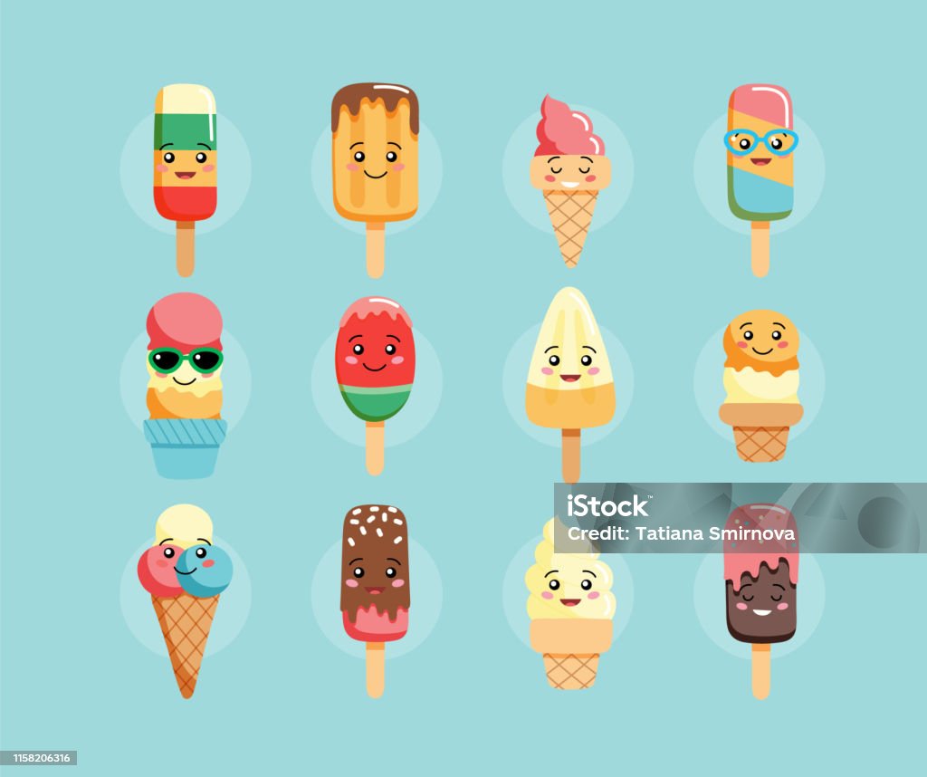 Nhân Vật Kem Kawaii Dễ Thương Bộ Sưu Tập Kem Hương Vị Khác Nhau ...