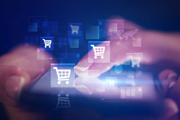 istock Finger touching phone with online shopping concept 1158206588
