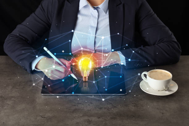 Business woman working on tablet with new idea concept