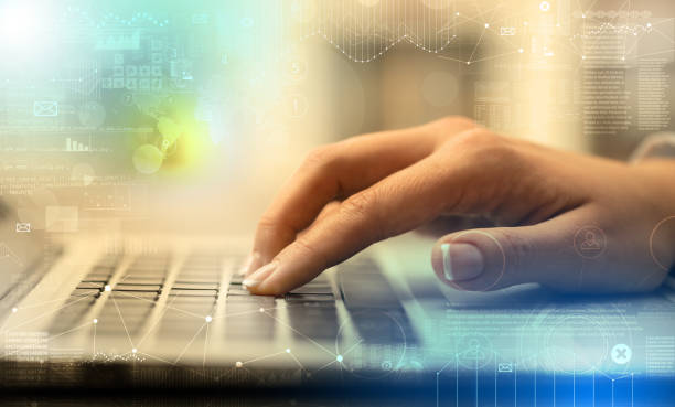 istock Hand typing on keyboard with international system concept 1158213789