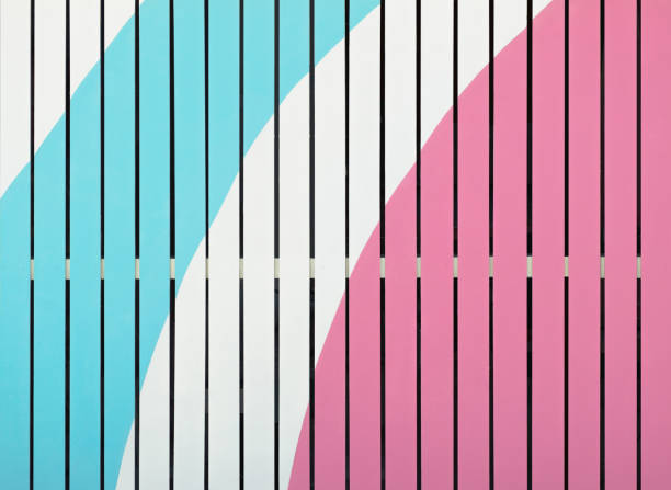 Color wooden fence background. Blue, white and pink colored texture