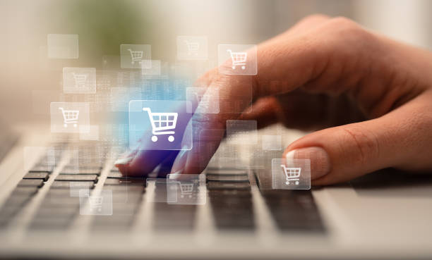 istock Hand typing on keyboard with store concept around 1158214158
