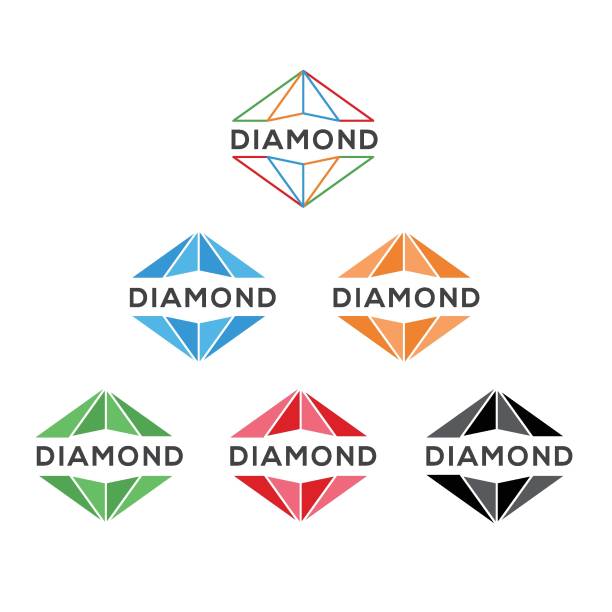 illustrazioni stock, clip art, cartoni animati e icone di tendenza di set di vettoriali con logo diamond line art - gem jewelry hexagon square