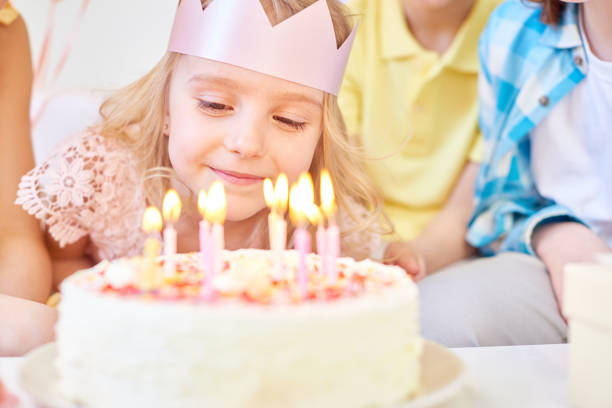 istock Cute girl with birthday cake having party 1158220681