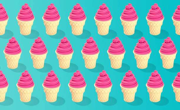 istock Pink strawberry ice cream pattern on pastel blue background. Summer minimalism. Isometric flat lay. 3d render 1158220757