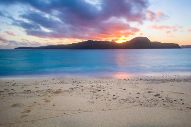 Mayotte White Sand Beach at Sunset Beautiful white sand beach of Mayotte at sunset comoros stock pictures, royalty-free photos & images