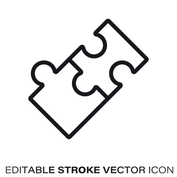 ilustraciones, imágenes clip art, dibujos animados e iconos de stock de icono de línea vectorial de piezas de rompecabezas conectados - jigsaw puzzle